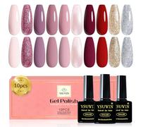 Yueshop Gel Nail Polish Set,10 Colors Nude Pink Red Dark Purple Glitter Gold Sliver Pink Winter Gel Nail Polish Soak Off UV LED Gel Polish For Beginner Nail Art DIY Salon Home,8ml