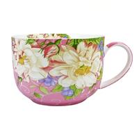 YUESITE Large 25 Ounce Large Coffee Mug Soup Bowls with Handles Oversized Soup Mugs Bone China Soup Mug Cup Soup Bowl for Coffee Cereal Latte (pink Magnolia)