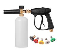 YUET 1/4" Quick Release Pressure Washer Snow Foam Cannon Lance Gun - 1L Bottle, 5 Color Nozzles Tips, and Adjustable Foam Lance Gun for Courtyard Cleaning