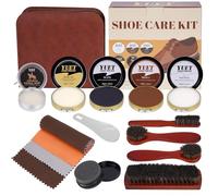 YUET 15-Piece Shoe Polish Kit, Complete Leather Shoe Care Kit with 5 Essential Care Items(Black, Brown, Neutral Polish, Mink Oil, Saddle Soap), 4-Brush System, Shoe Horn & Travel Case for Boots, Shoes