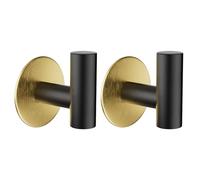 YUET 2 Pcs Bathroom Towel Hook Adhesive,Stick on Metal Coat Hooks Robe Hook SUS 304 Stainless Steel Heavy Duty Door Hanger Robe Clothes Closet Sponges Holder No Drill for Bathroom Hotel (Black&Gold)