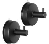 YUET 2 Pcs Suction Hooks, Vacuum Suction Cup Hook, Metal Towel Coat Hooks Robe Hook SUS 304 Stainless Steel Heavy Duty Door Hanger Clothes Closet Sponges Holder for Bathroom Hotel (Matt Black)