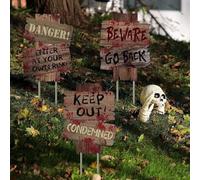 YUET 3 Assorted Halloween Horror Props Party Danger Keep Out Garden Guide Lawn Sign Decorations Yard Trick or Treating Décor Outdoor Corrugate Stake Signs Beware Warning