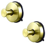 YUET Brushed Brass 2 Pcs Suction Hooks, Vacuum Suction Cup Hook, Metal Towel Coat Hooks Robe Hook SUS 304 Stainless Steel Heavy Duty Door Hanger Clothes Closet Sponges Holder for Bathroom (Gold)