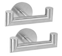 YUET Brushed Nickel Double Bathroom Towel Hook Self Adhesive,Stick on Coat Hooks Robe Hooks SUS 304 Stainless Steel Heavy Duty Door Hanger Clothes Holder No Drill for Bathroom Hotel 2 Pcs Silver