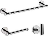 YUET Chrome Bathroom Accessories Accessory Bars Set Hand Towel Holders Ring Rails For Bathrooms SUS 304 Stainless Steel Hardware Wall Mounted Rack, 12" Bath Bar + Toilet Paper Holder + Robe Hook