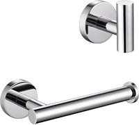 YUET Chrome Towel and Toilet Roll Holder Set Bathroom Accessory 2 Pieces Home Paper Tissue & Coat Hook Holders Bar Accessories SUS 304 Stainless Steel Hardware Wall Mounted Polished Finish