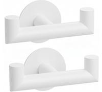 YUET Double Bathroom Towel Hook Self Adhesive,Stick on Metal Coat Hooks Robe Hooks SUS 304 Stainless Steel Heavy Duty Door Hanger Clothes Closet Holder No Drill for Bathroom Hotel 2 Pcs (White)