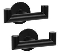 YUET Double Bathroom Towel Hook Self Adhesive,Stick on Metal Coat Hooks Robe Hooks SUS 304 Stainless Steel Heavy Duty Door Hanger Clothes Closet Holder No Drill for Bathroom Hotel 2 Pcs Matt Black