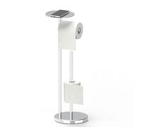 YUET Freestanding Toilet Roll Holders Free Standing Folding Paper Holder Stand Storage Stainless Steel Bathroom, Anti Rust Pedestal Free-Standing Dispenser Holds 5 With Shelf (Silver)