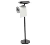 YUET Freestanding Toilet Roll Holders Free Standing Folding Paper Holder Stand Storage Stainless Steel Bathroom, Anti Rust Pedestal Free-Standing Dispenser Holds 4 with Top Shelf (Black)