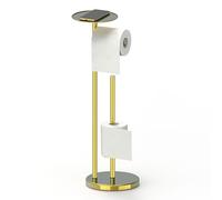 YUET Freestanding Toilet Roll Holders Free Standing Folding Paper Holder Stand Storage Stainless Steel Bathroom, Anti Rust Pedestal Free-Standing Dispenser Holds 5 With Shelf (Gold)