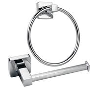 YUET Silver Chrome Square Bathroom Toilet Roll Paper Holders Tissue Holder & Towel Ring Bar Accessories 2 Pieces Stainless Steel Hardware Set (Silver)