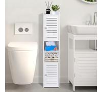 YUET Slim Bathroom Floor Cabinet with Door and Shelves, Freestanding Bathroom Storage Unit, Narrow Bathroom Toliet Paper Storage Cupboard,White, Five Tiers (TSC05)