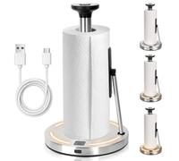 YUET Smart Kitchen Roll Holder Free Standing, Illuminated Paper Towel Holder with Adjustable LED & Heavy-Duty Base, One-Handed Tear Stainless Steel Kitchen Towel Holder for Countertop