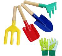YUETOGUO Garden Tools Set for Kids,Children Beach Sandbox Toy,with Sturdy Wooden Handle Safe Gardening Tools Including, Trowel, Rake & Shovel,gloves