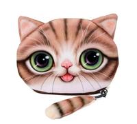 yueton 1 Pack Cute 3D Cat Face Purse Kawaii Cat Change Purse Creative Cat Coin Purse Mini Cartoon Animal Wallet with Zipper, Brown, Cute
