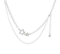 yueton 1 Pack Double Layered Star Necklace Y2K Aesthetic Jewelry Punk Star Pendant Necklace Rhinestone Star Jewelry for Women, Alloy, Rhinestone, Rhinestone
