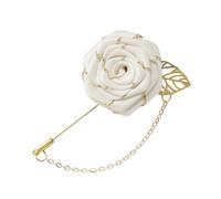 yueton 1 Pack Men White Rose Flower Gold Leaf Brooch Men Suits Lapel Pin Bridegroom Floral Pins Simple White Flower Brooch for Wedding, Party