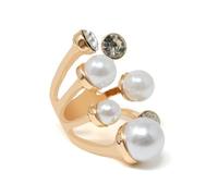 yueton 1 Pack Vintage Imitation Pearl Ring Stackable Faux Pearl Diamond Cluster Rings Trendy Personality Pearl Statement Jewelry Adjustable Open Pearl Finger Ring for Women