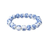 yueton 1Pack Elegant Porcelain Beads Bracelet Chinese Style Celadon Wrist Bracelet Retro Blue Flower Ceramics Bracelet for Women