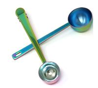 yueton 1Set Rainbow Coffee Scoop 1 Tablespoon 2 Tablespoon Stainless Steel Long Handles Round Measuring Coffee Spoons with Clip for Coffee Bean Tea Powder Baking