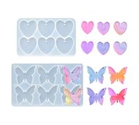 yueton 2 Pack 6 Grids Epoxy Resin Mold Cute Butterfly Heart Shape Silicone Molds with Hole for DIY Keychain Pendant Soap Candle Crafts Making