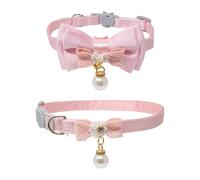 yueton 2 Pack Cute Pink Cat Collar Adorable Kitten Collar with Bow and Imitation Pearl Pendant Fashion Pet Accessories for Party Prom Festival Photography