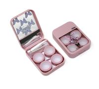 yueton 2 Pack Pink Butterfly Contact Lens Case Portable Contact Lens Box with Tweezers Remover Tool Empty Solution Bottle for Travel, Home
