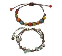yueton 2 Pack Porcelain Beads Bracelets Boho Handmade Ceramic Beads Bracelet Adjustable Bracelet for Women
