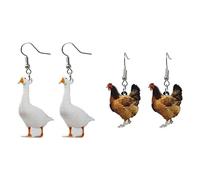 yueton 2 Pairs of Cute Creative Acrylic Hen Chicken Earrings Goose Earrings Novelty Funny Farm Animal Pendant Dangle Drop Earrings Easter Earrings Thanksgiving Fall Earrings Halloween Earrings- 2
