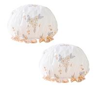yueton 2PCS Chinese Style Shower Cap Exquisite Embroidered Shower Cap Large Shower Cap Waterproof Shower Cap Double Layers Elastic Band Bath Hair Hat for Women