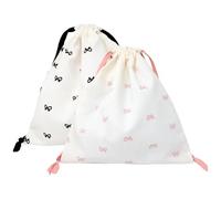 yueton 2PCS Fashion Bow Drawstring Makeup Bags Sweet Pink Bow Cosmetic Bag Canvas Cosmetic Storage Bag Cute Bags for Home Travel, Black, Pink, Fashion