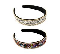 yueton 2PCS Sparkling Rhinestone Headband Vintage Wide Faux Crystal Headband Glitter Rainbow Color Rhinestone Hairband Gorgeous Hair Accessories for Women
