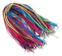 yueton 50pcs Colorful DIY Jewelry Making Voile String Ribbon Organza Strings Lobster Clasp Necklace Chain Cords
