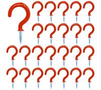 yueton 50pcs Vinyl Coated Screw-in Ceiling Hooks Cup Hooks (Red)