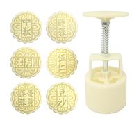 yueton 6Pcs 75g mooncake mould set with character pattern Mid-Autumn Festival DIY hand-pressed cookie three-dimensional mould Pastry baking mooncake making with 1 hand-pressed mooncake mould