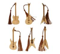 yueton 6PCS Creative Vintage Style Bookmarks Guitar Bass Musical Instruments Bamboo Bookmark with Beautiful Tassels for Office, School, Home, Library and Bookstore Use - with a Gift Box