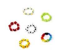 yueton 6Pcs Dopamine Hand-beaded Elastic Ring Set Colorful Adjustable Braid Small Flower Flower Ring for Seaside Holiday Bohemian Holiday Hand Jewelry