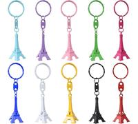 yueton Pack of 10 Retro Mini Colorful Retro Eiffel Tower Model Key Holder Metal Split Key Ring Keyring
