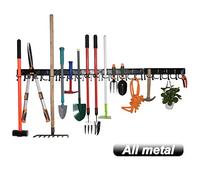 YueTong 68" All Metal Garden Tool Organizer,Adjustable Garage Wall Organizers and Storage,Heavy Duty Wall Mount Holder with Hooks for Broom,Rake,Mop,Shovel(4 Pack)