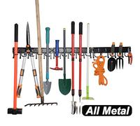 YueTong All Metal Garden Tool Organizer,Adjustable Garage Wall Organizers and Storage,Heavy Duty Wall Mount Holder with Hooks for Broom,Rake,Mop,Shovel.(3 Pack)