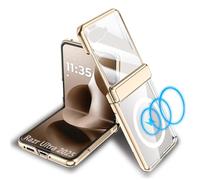 YuetWay for Motorola Razr Ultra 2025 Magnetic Case Compatible with Mag-Safe & Hinges Protection & Built-in Front Screen Protector & Plated Frame Clear Thin Cover(Gold, Razr Ultra 2025)