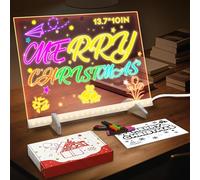 YUEUR Doodle Glow Board -13.7'' X 10" LED Drawing Board for Room/Store/Office/Festival/Gift/Party Supplies,etc. with 4 Modes & 7 Colors, LED Glow Drawing Board with Adapter, 7 Markers & Tracing Paper