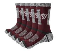 YUEVO SPORTS Men's Athletic Socks Moisture Wicking Work Socks Breathable Cotton Cushioned Sports Walking Socks Padded Mid Calf Safety Welly Boot Sock For Men 6-10, Multipack, Red, 5 Pairs