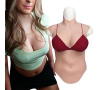 Yuewen No Oil Large Size Silicone Filler 7th Silicone Half Body Suit Breast Plate with Float Point Inside Silicone Breast Forms for Crossdresser (Tan, S-E Cup)