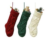 YUEWO 46cm Christmas Stockings Burgundy Ivory Green Knitted Pattern Large Fireplace Hanging Stockings Decoration Use 3 Pack (Multicolor)