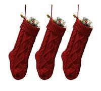 YUEWO 46cm Christmas Stockings Burgundy Ivory Green Knitted Pattern Large Fireplace Hanging Stockings Decoration Use 3 Pack (Burgundy)
