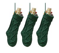 YUEWO 46cm Christmas Stockings Burgundy Ivory Green Knitted Pattern Large Fireplace Hanging Stockings Decoration Use 3 Pack(Green)