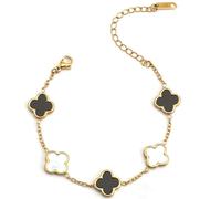 YUEXIAODOU 18K Gold bracelets for women Clover Bracelet Set 2Pcs White Flower Bangle Bracelet Lucky Four Leaf Stackable Bracelets Jewelry Gifts Trendy for Women non Tarnish
